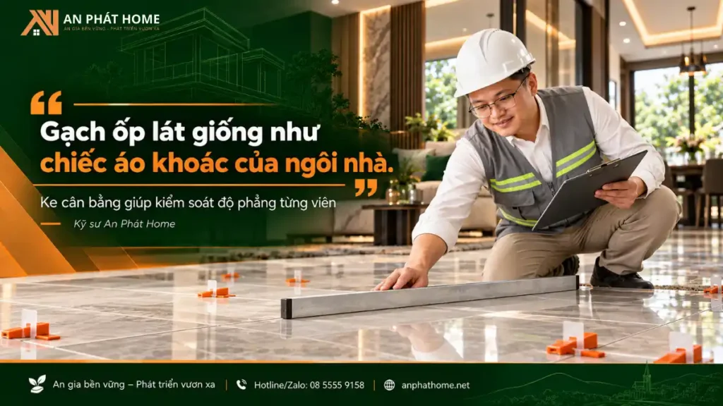 Nguyên tắc kiểm soát độ phẳng gạch ốp lát bằng ke cân bằng tại An Phát Home