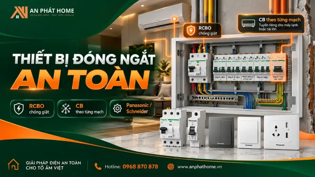 Thiết bị đóng ngắt, công tắc và CB chống giật cho hệ thống điện nhà ở an toàn