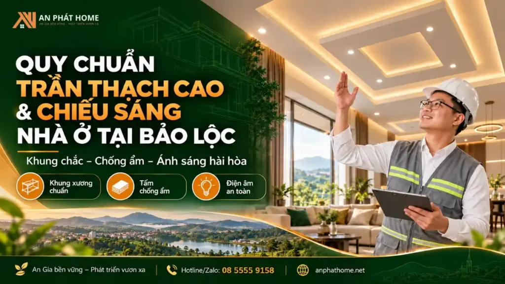 Chiếu sáng âm trần trong quy chuẩn trần thạch cao nhà ở tại Bảo Lộc