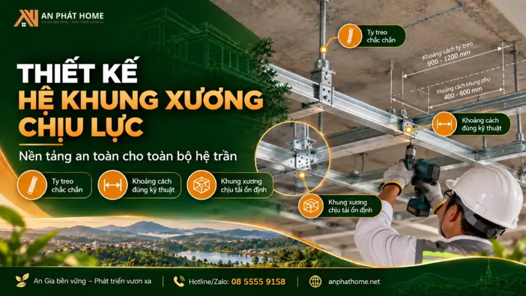 Hệ khung xương chịu lực trong quy chuẩn trần thạch cao nhà ở