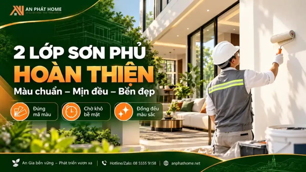 Hoàn thiện 2 lớp sơn phủ theo quy chuẩn sơn nước cho nhà ở tại Bảo Lộc