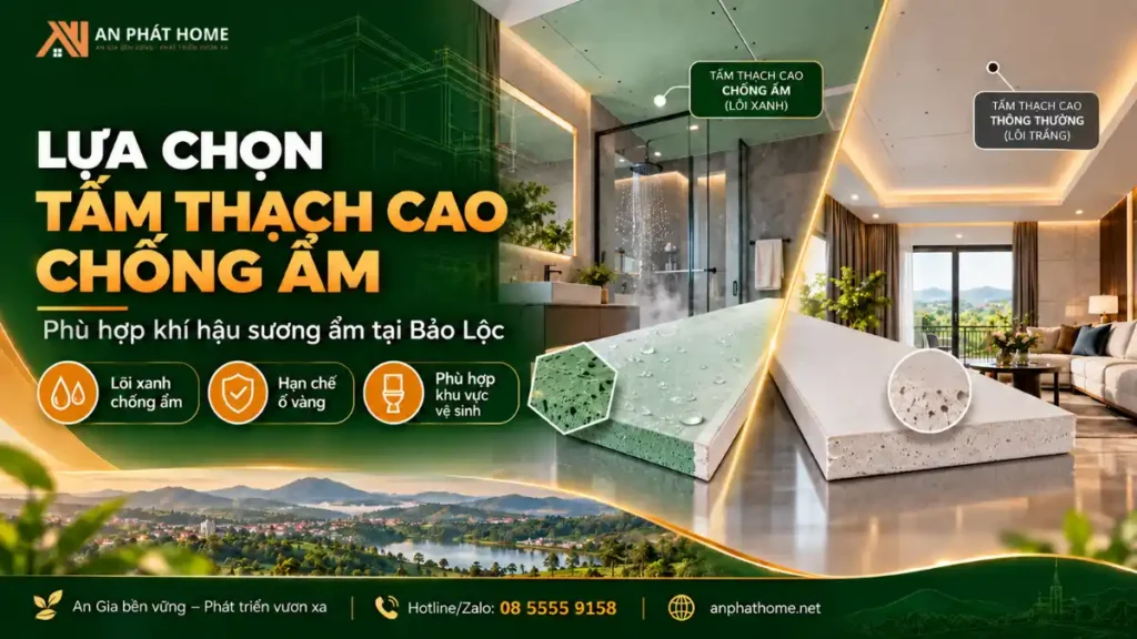 Tấm chống ẩm trong quy chuẩn trần thạch cao phù hợp khí hậu Bảo Lộc