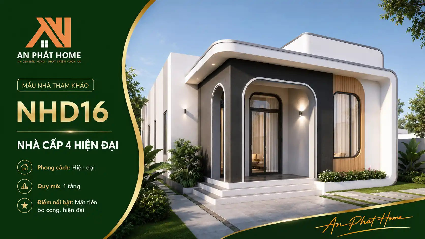 Mẫu nhà cấp 4 hiện đại NHD16