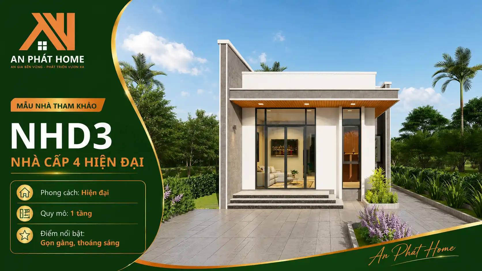 Mẫu nhà cấp 4 hiện đại NHD3