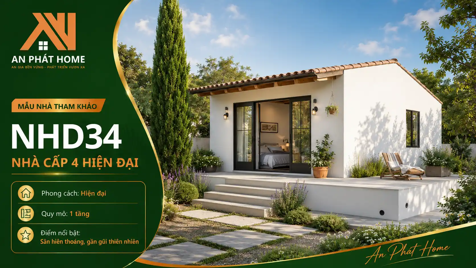 Mẫu nhà cấp 4 hiện đại NHD34