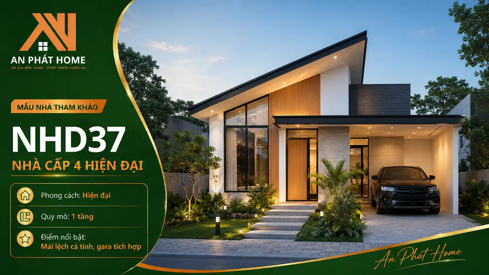 Mẫu nhà cấp 4 hiện đại NHD37