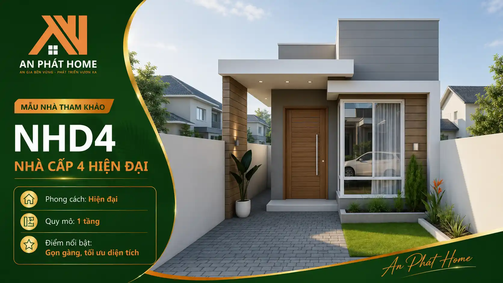 Mẫu nhà cấp 4 hiện đại NHD4