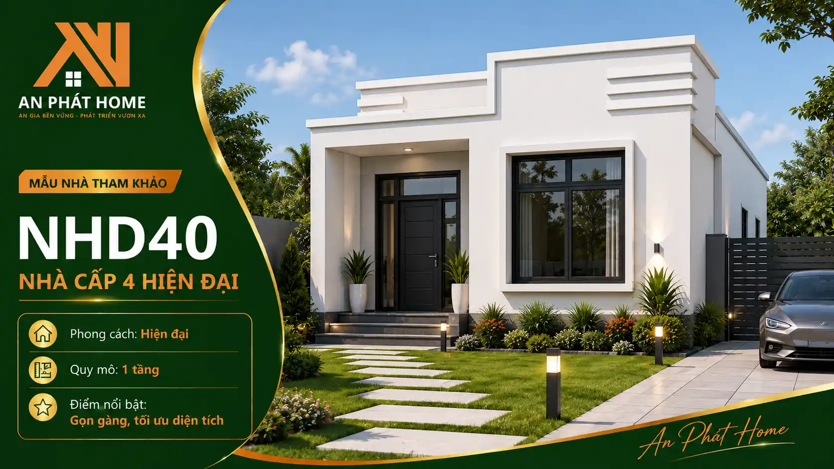 Mẫu nhà cấp 4 hiện đại NHD40