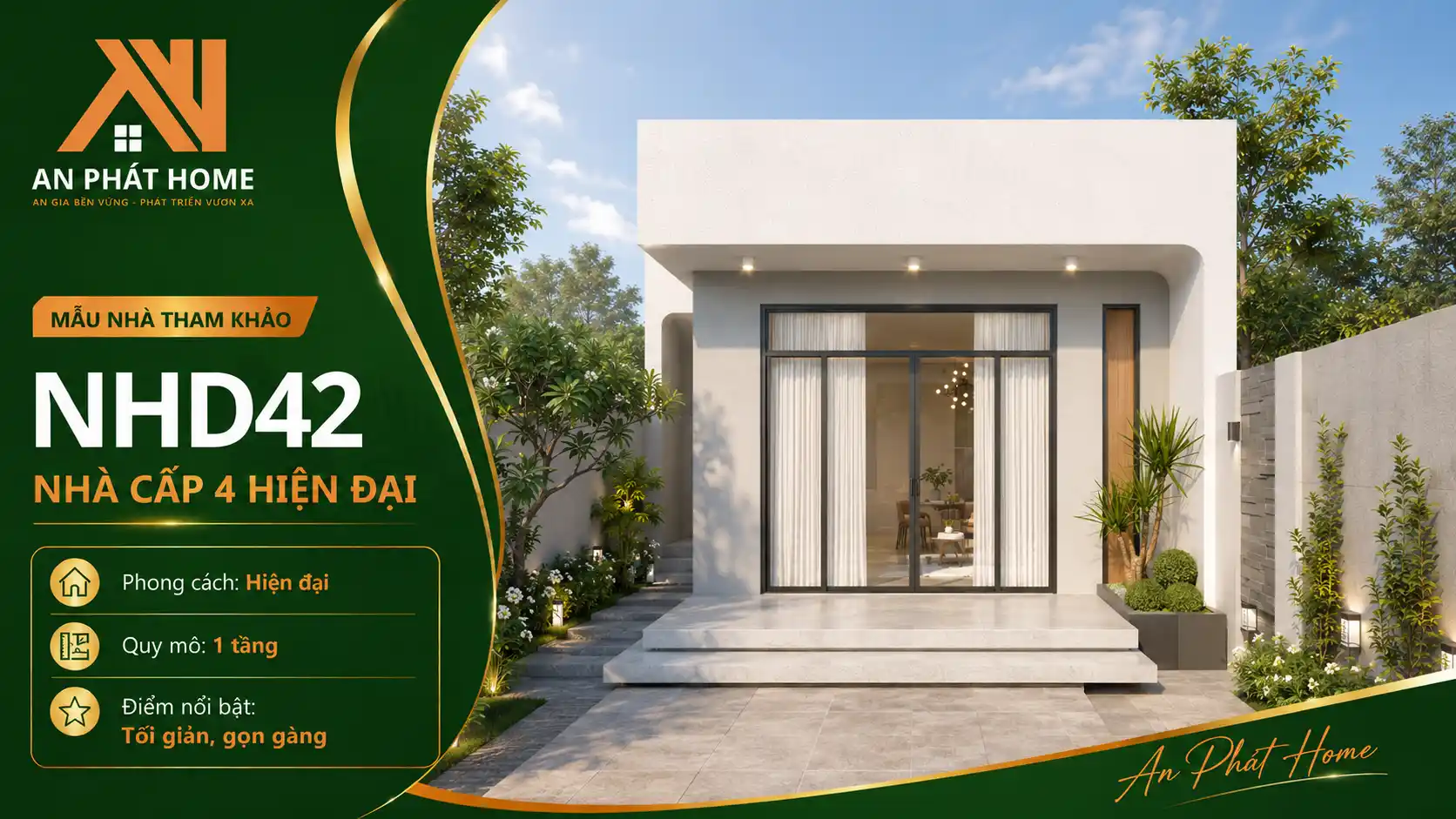 Mẫu nhà cấp 4 hiện đại NHD42