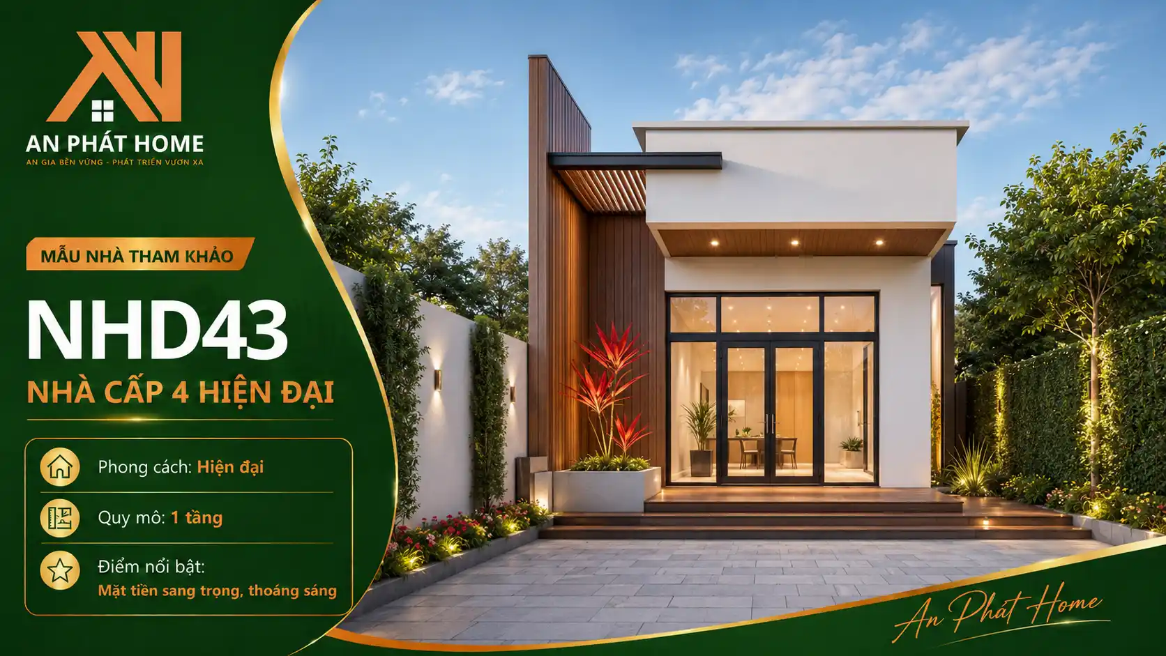 Mẫu nhà cấp 4 hiện đại NHD43