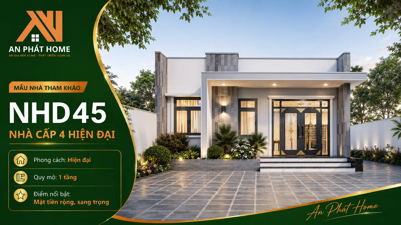 Mẫu nhà cấp 4 hiện đại NHD45