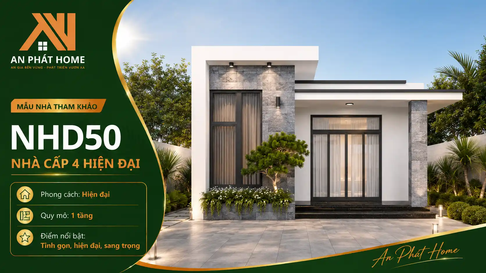 Mẫu nhà cấp 4 hiện đại NHD50