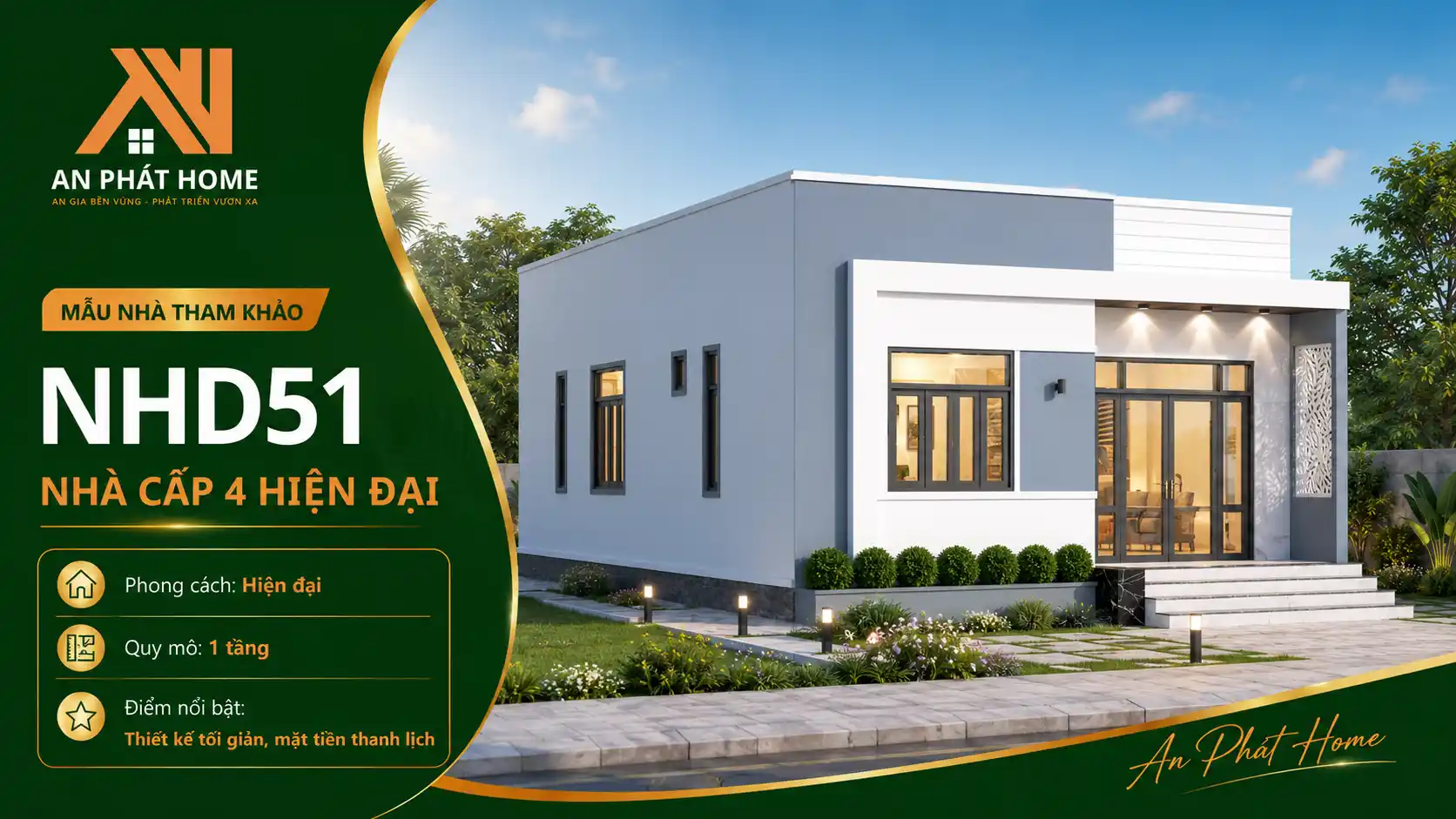 Mẫu nhà cấp 4 hiện đại NHD51