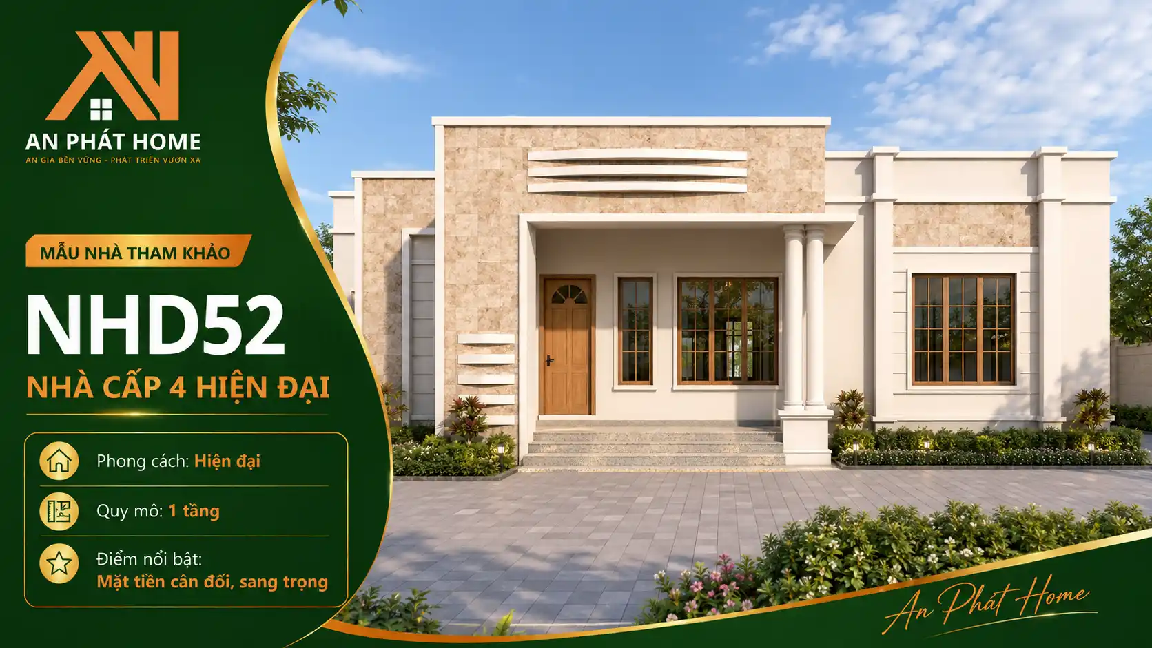 Mẫu nhà cấp 4 hiện đại NHD52