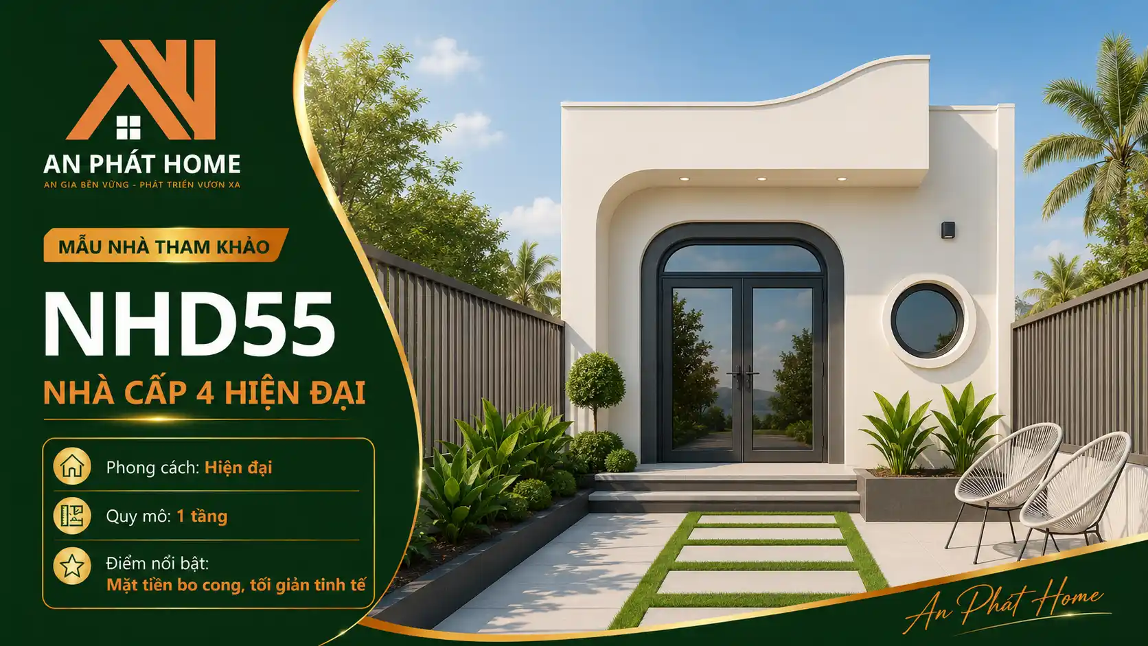 Mẫu nhà cấp 4 hiện đại NHD55