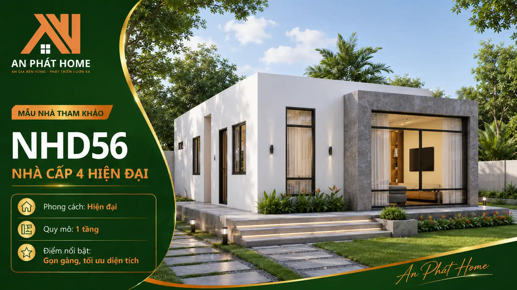 Mẫu nhà cấp 4 hiện đại NHD56
