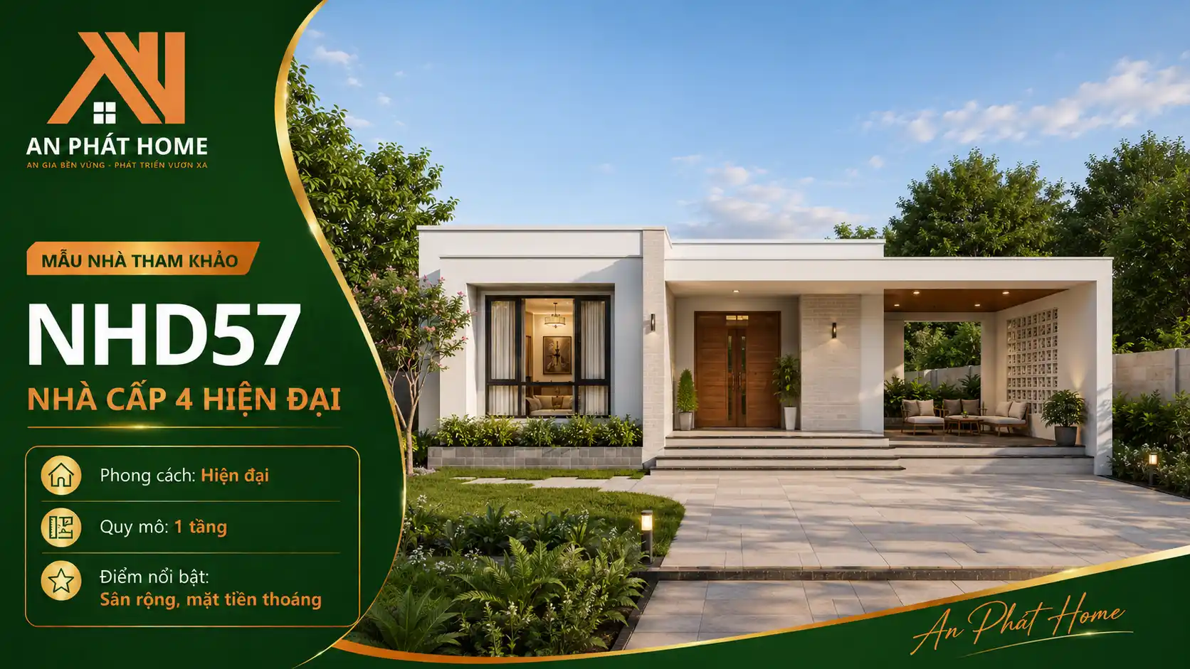 Mẫu nhà cấp 4 hiện đại NHD57
