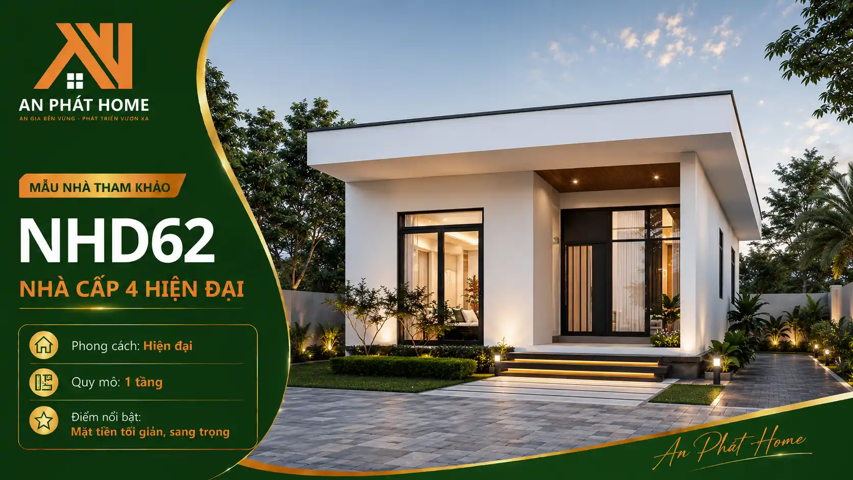 Mẫu nhà cấp 4 hiện đại NHD62