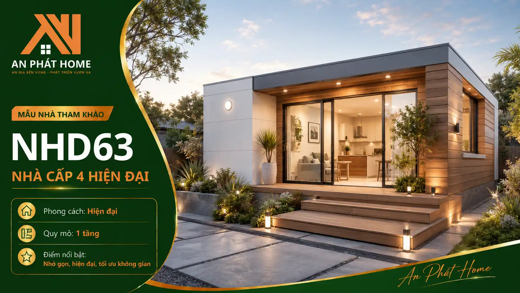 Mẫu nhà cấp 4 hiện đại NHD63