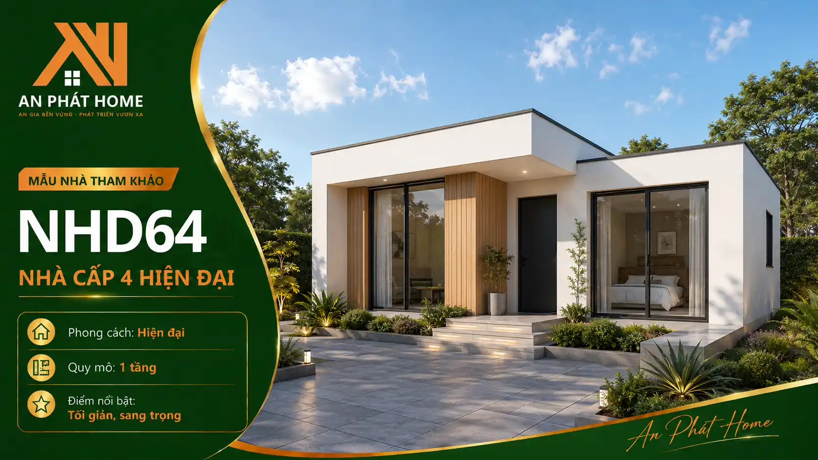 Mẫu nhà cấp 4 hiện đại NHD64