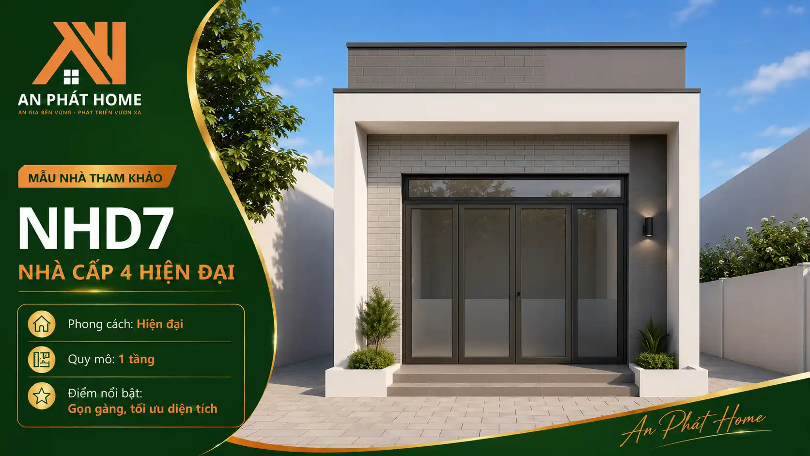 Mẫu nhà cấp 4 hiện đại NHD7