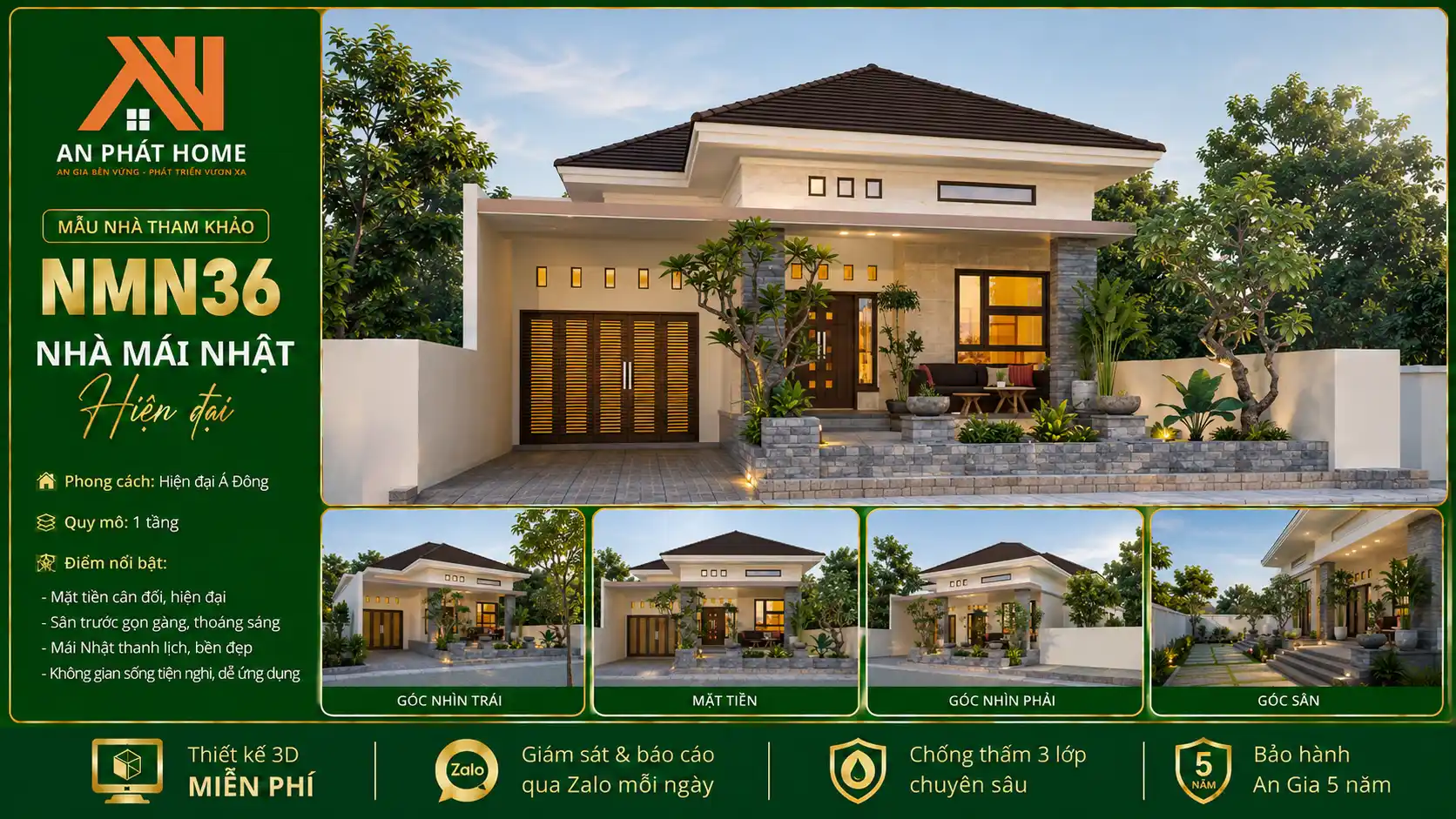 Mẫu nhà mái Nhật hiện đại NMN36