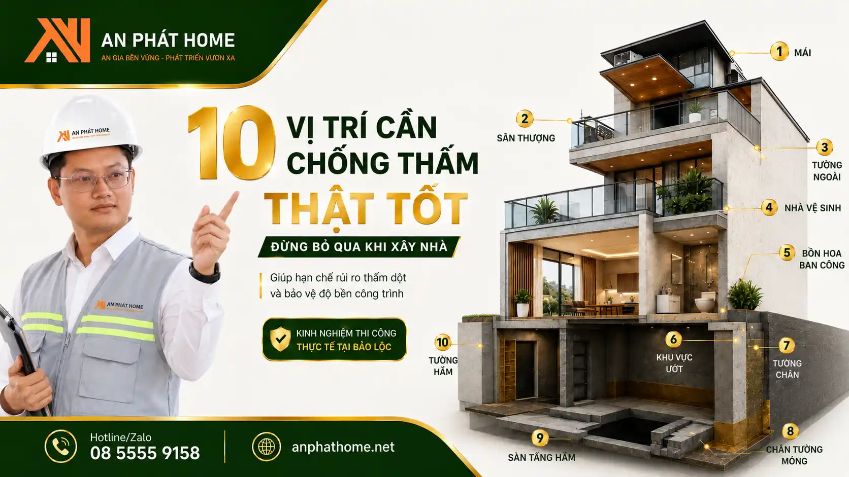 10 Vị Trí Cần Chống Thấm Thật Tốt Khi Xây Nhà Tại Bảo Lộc