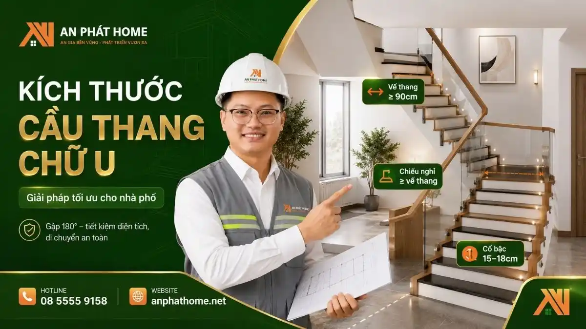 Kích Thước Cầu Thang Chữ U & Cầu Thang 2 Chiếu Nghỉ Cho Nhà Phố
