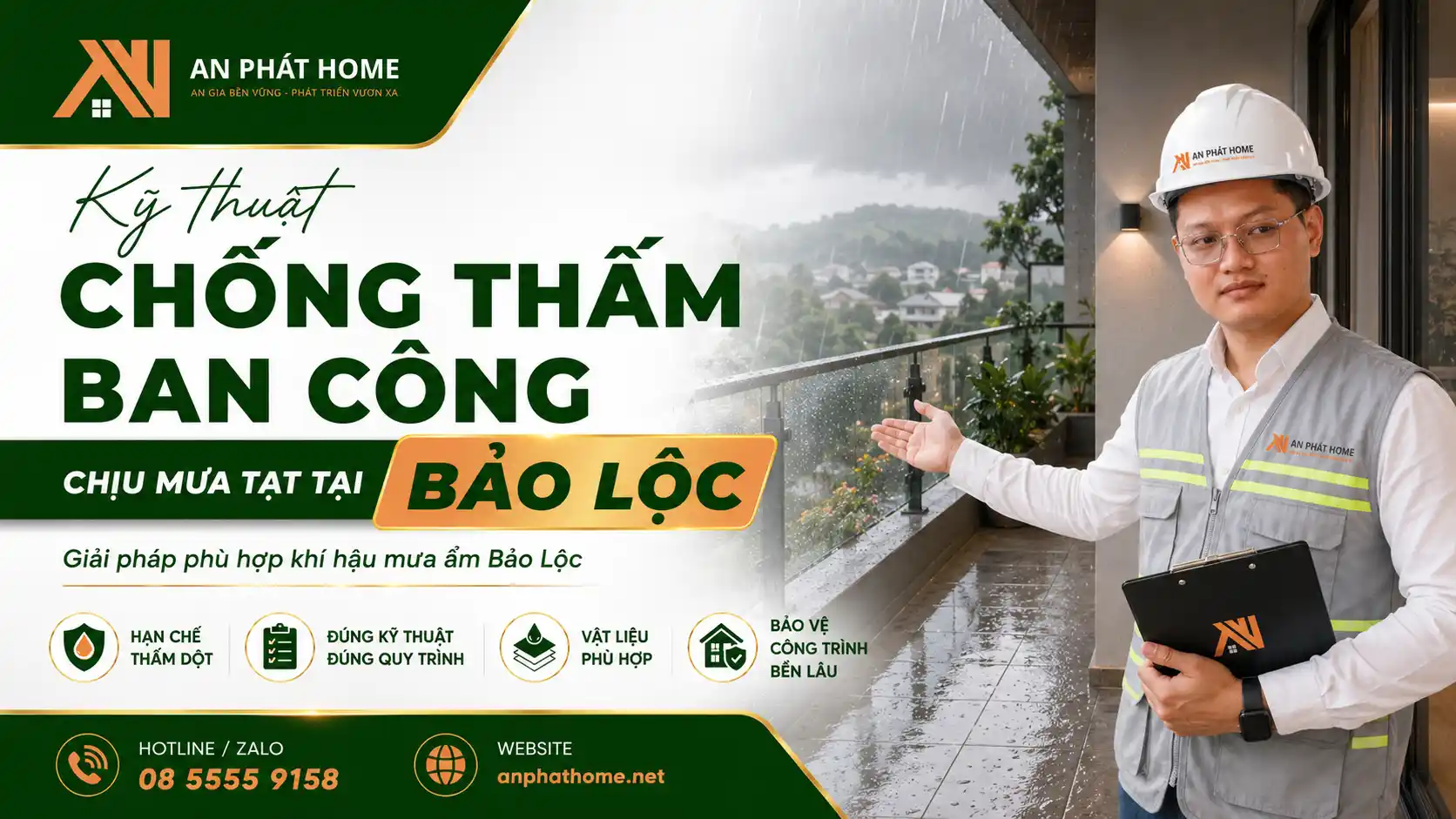 Kỹ thuật chống thấm ban công chịu mưa tạt tại Bảo Lộc