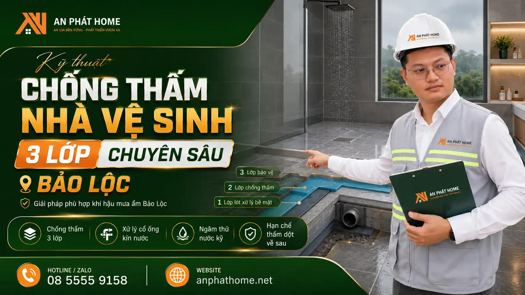 Kỹ thuật chống thấm nhà vệ sinh 3 lớp chuyên sâu Bảo Lộc