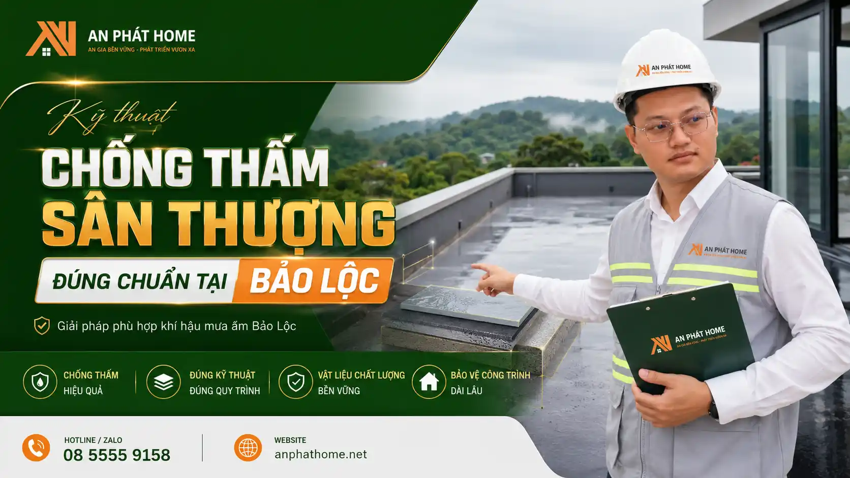 Kỹ thuật chống thấm sân thượng đúng chuẩn tại Bảo Lộc