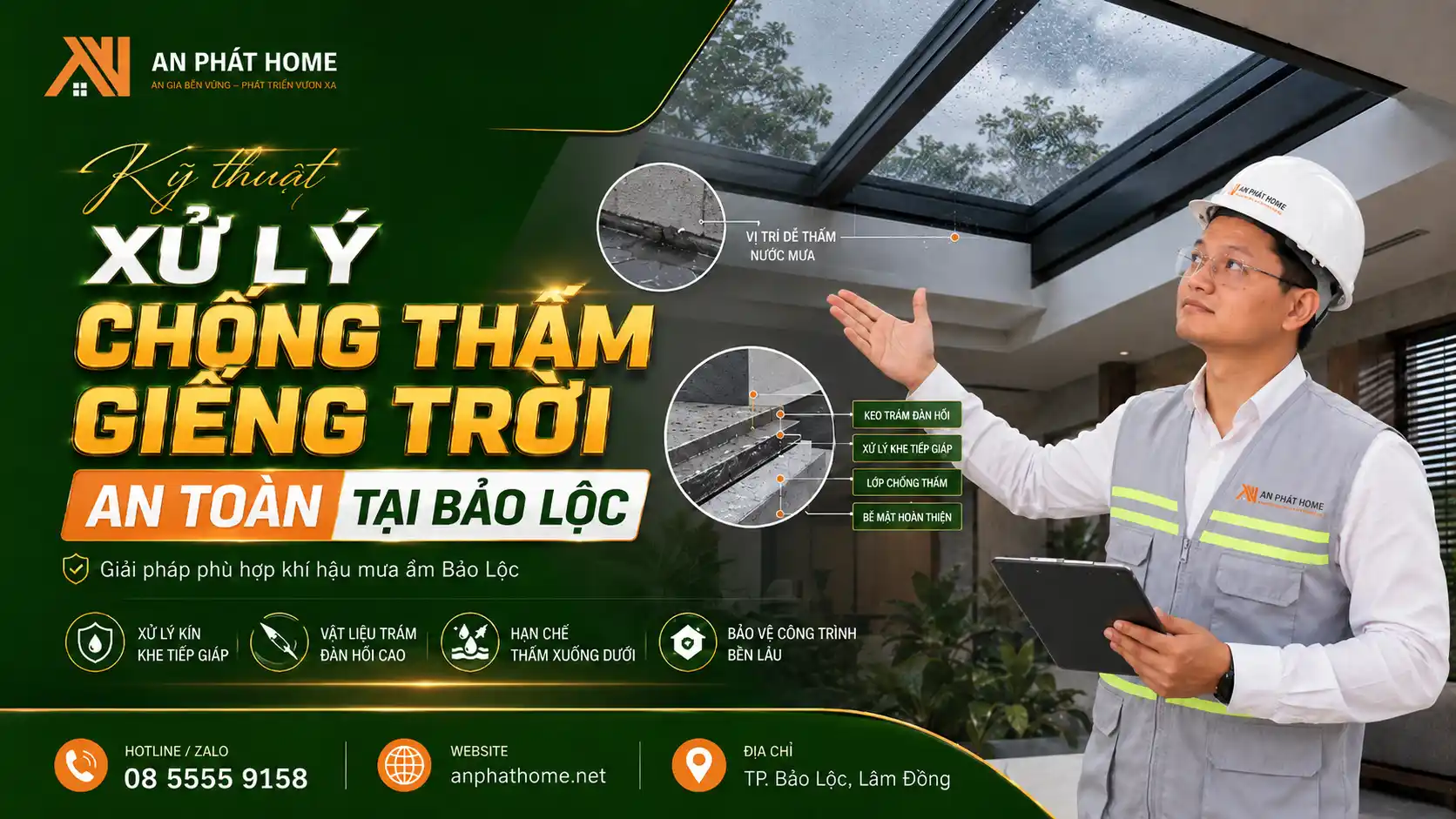 Kỹ thuật xử lý chống thấm giếng trời an toàn tại Bảo Lộc