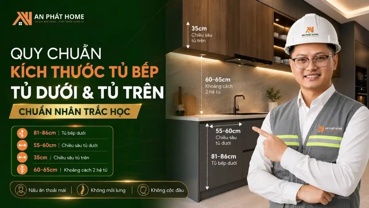 Quy Chuẩn Kích Thước Nội Thất Tủ Bếp Dưới & Tủ Bếp Trên Chuẩn Nhân Trắc Học