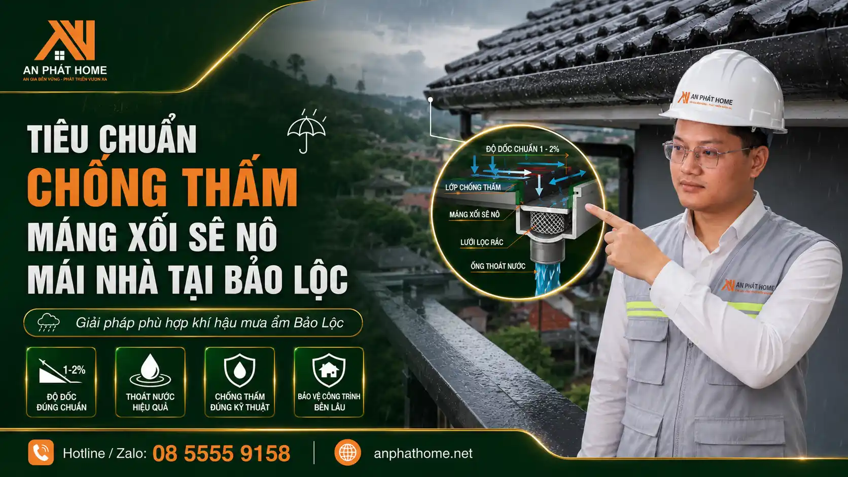 Tiêu chuẩn chống thấm máng xối sê nô mái nhà tại Bảo Lộc