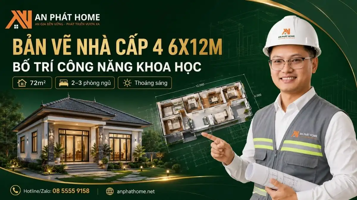 Bản Vẽ Mẫu Nhà Cấp 4 Nông Thôn 6x12m Bố Trí Công Năng Khoa Học