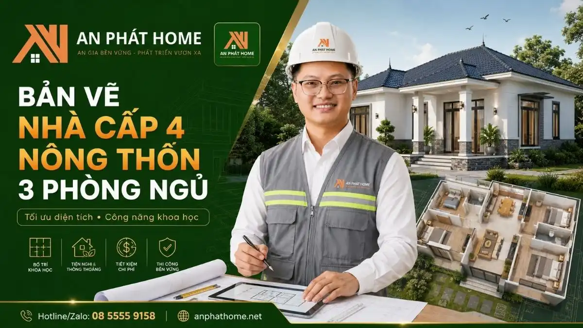 Bản Vẽ Nhà Cấp 4 Nông Thôn 3 Phòng Ngủ Tối Ưu Diện Tích