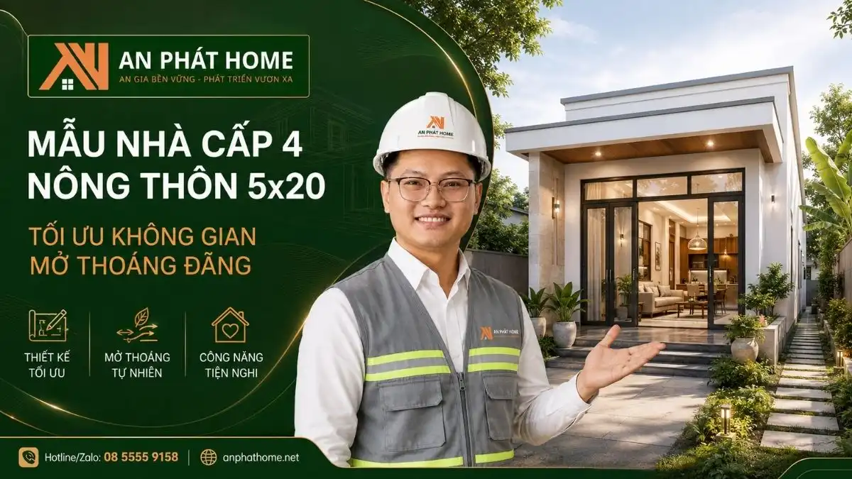 Mẫu Nhà Cấp 4 Nông Thôn 5x20 Tối Ưu Không Gian Mở Thoáng Đãng