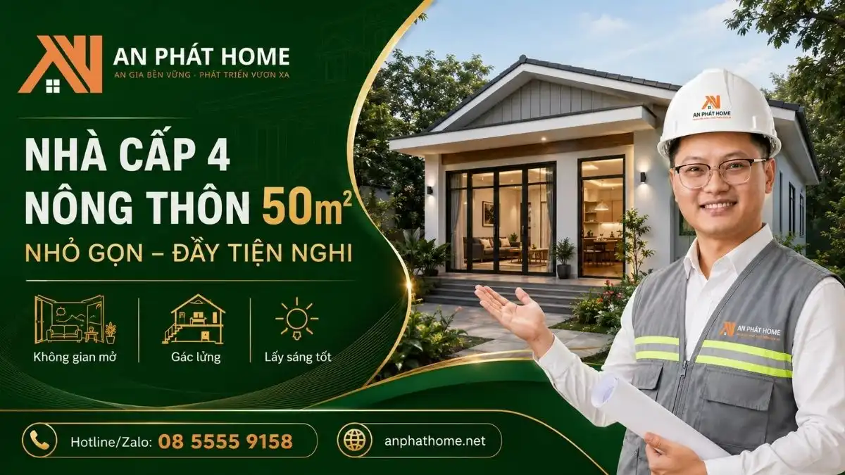 Thiết Kế Nhà Cấp 4 Nông Thôn 50m2 Nhỏ Gọn Nhưng Đầy Tiện Nghi